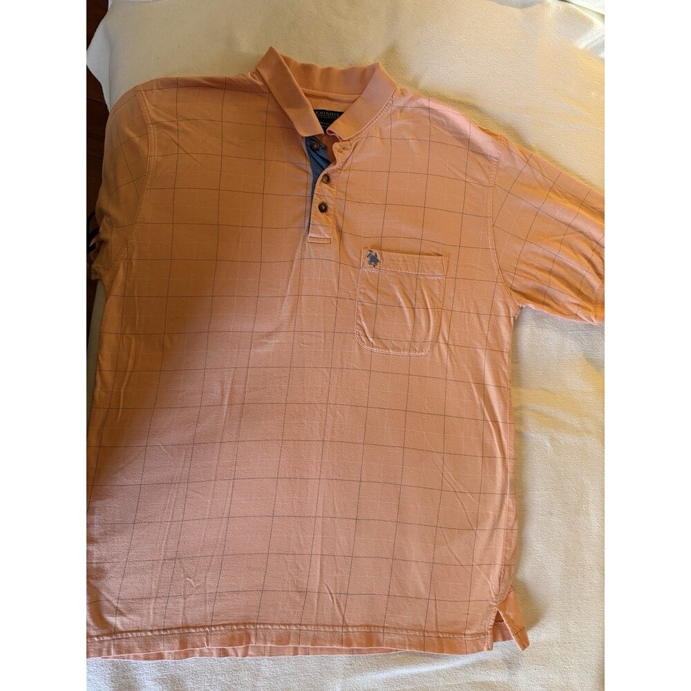 Knights Sportswear Peach Blue Plaid Polo Shirt Men's M Short Sleeve Collared Em…